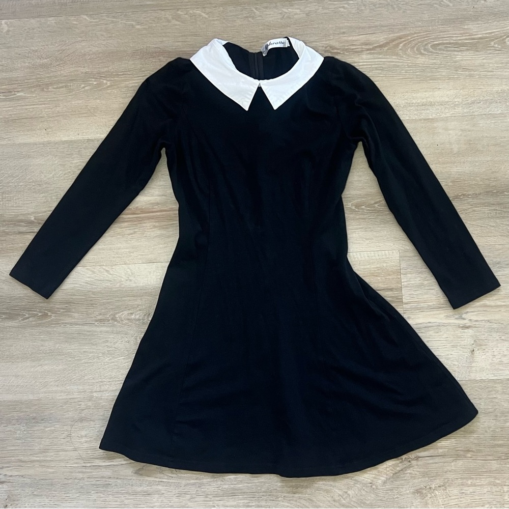 WEDNESDAY ADDAMS Long Sleeve Peter Pan Collar Fit & Flare Skater Dress Women XS